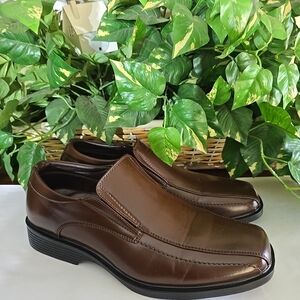 Bruno Marc Cambridge Brown Leather Slip-On Dress Shoes Size 10